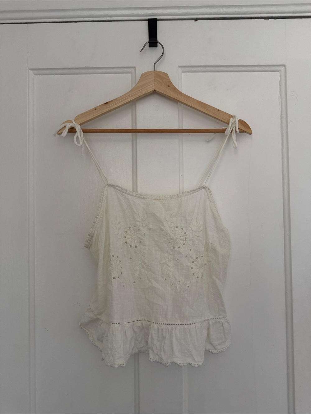 Mango Cream Eyelet Tie-Strap Tank Top